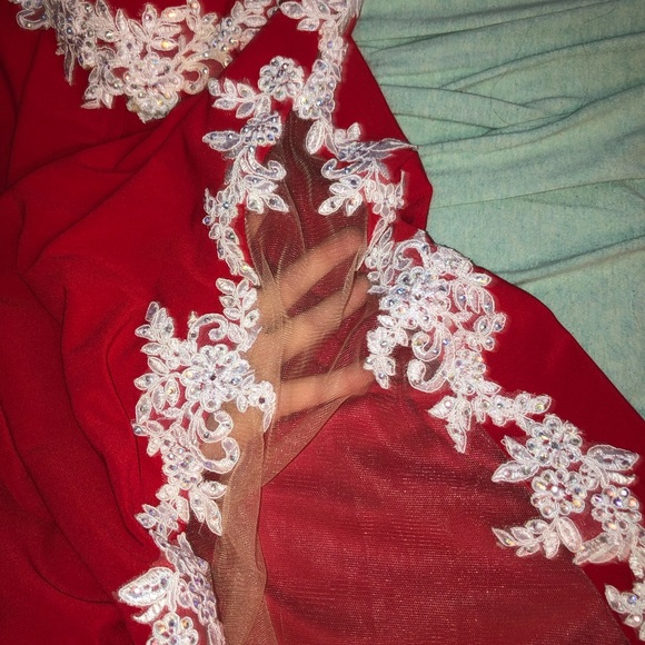 Red prom dress w/ sheer sides - Picture 6 of 8